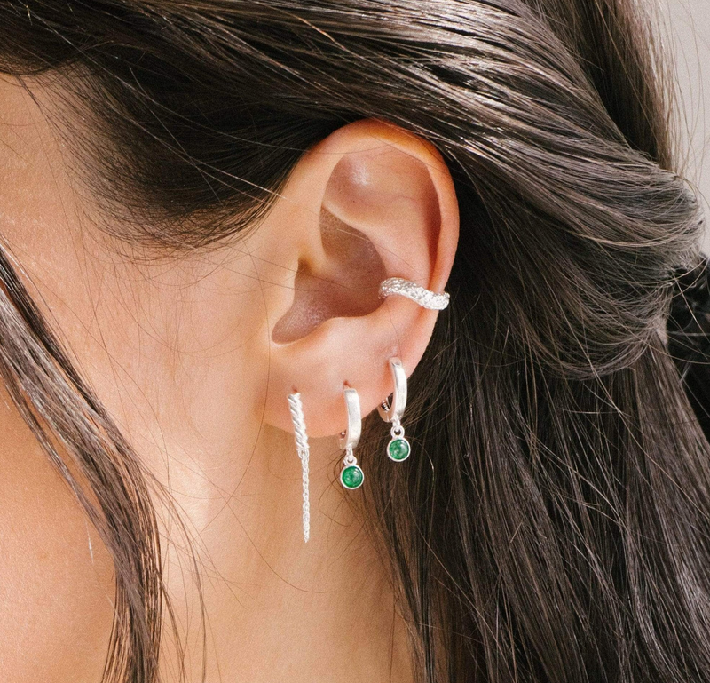 DAISY LONDON GREEN AVENTURINE HEALING HUGGIE EARRINGS