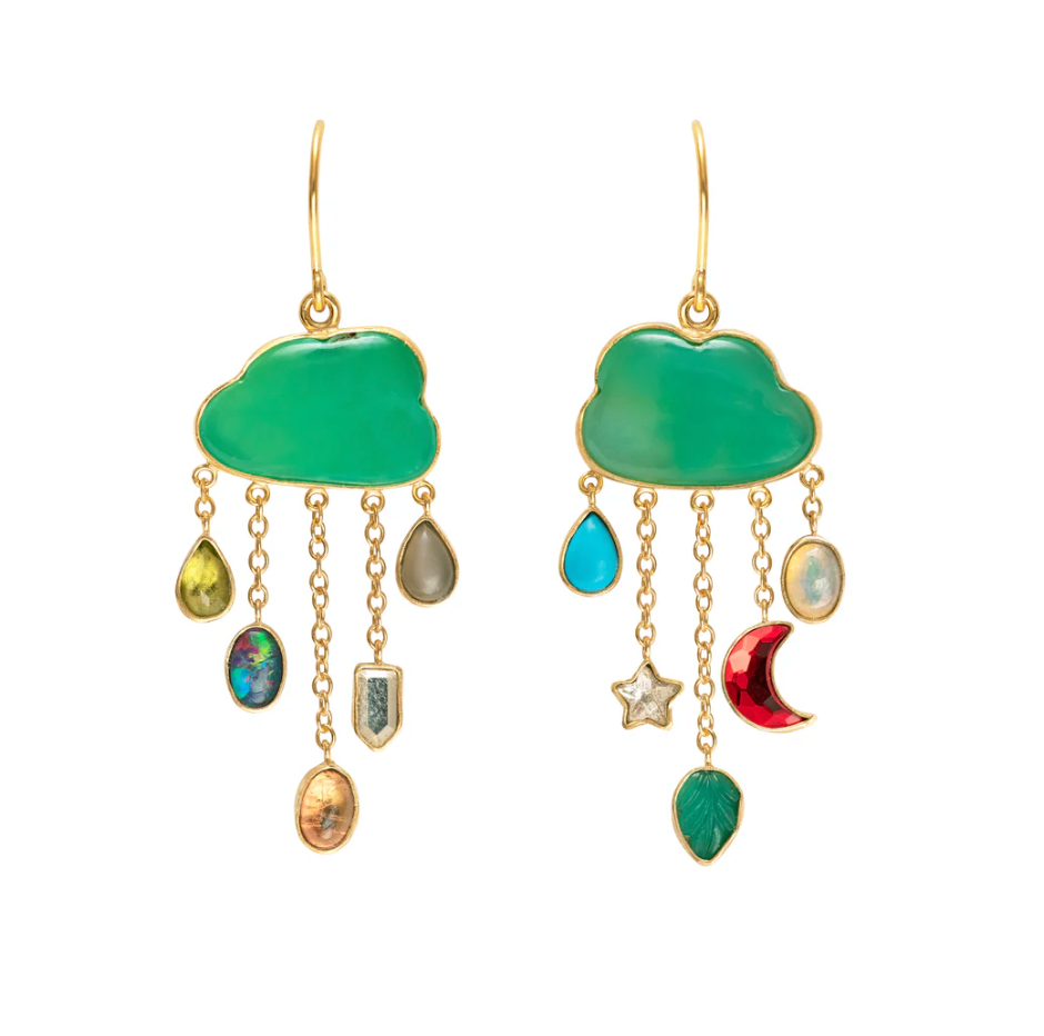 GRAINNE MORTON GREEN CLOUD & RAIN CHAIN DROP EARRINGS