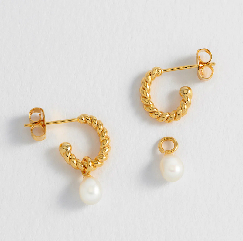 ESTELLA BARTLETT PEARL DROP AND TWIST HOOP EARRINGS