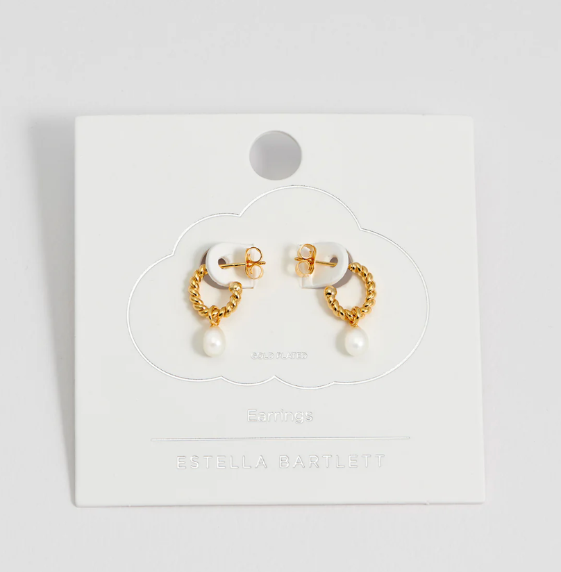 ESTELLA BARTLETT PEARL DROP AND TWIST HOOP EARRINGS