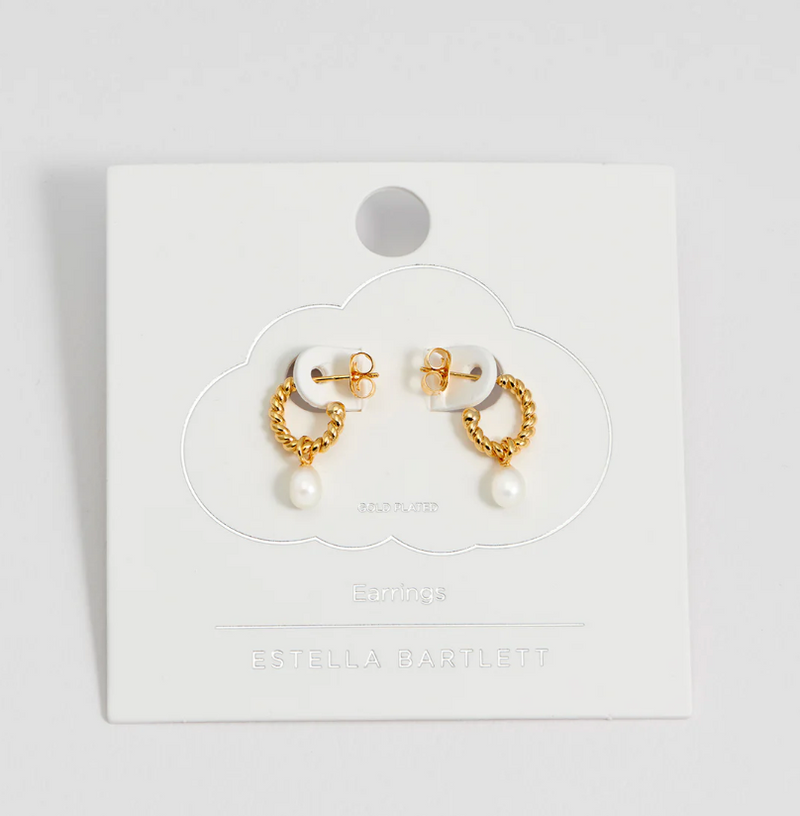 ESTELLA BARTLETT PEARL DROP AND TWIST HOOP EARRINGS