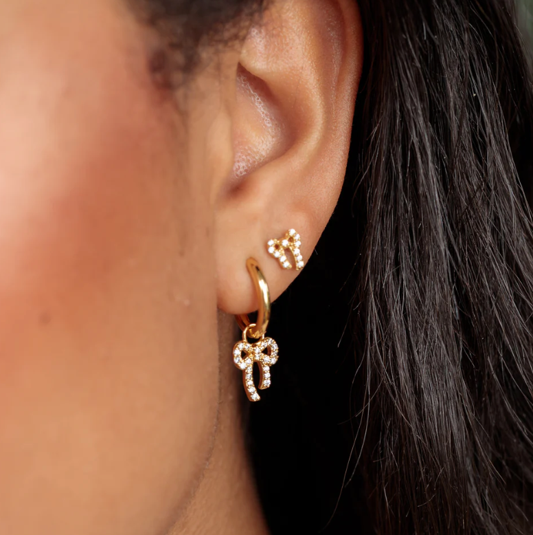 SCREAM PRETTY BOW CHARM HOOP EARRINGS