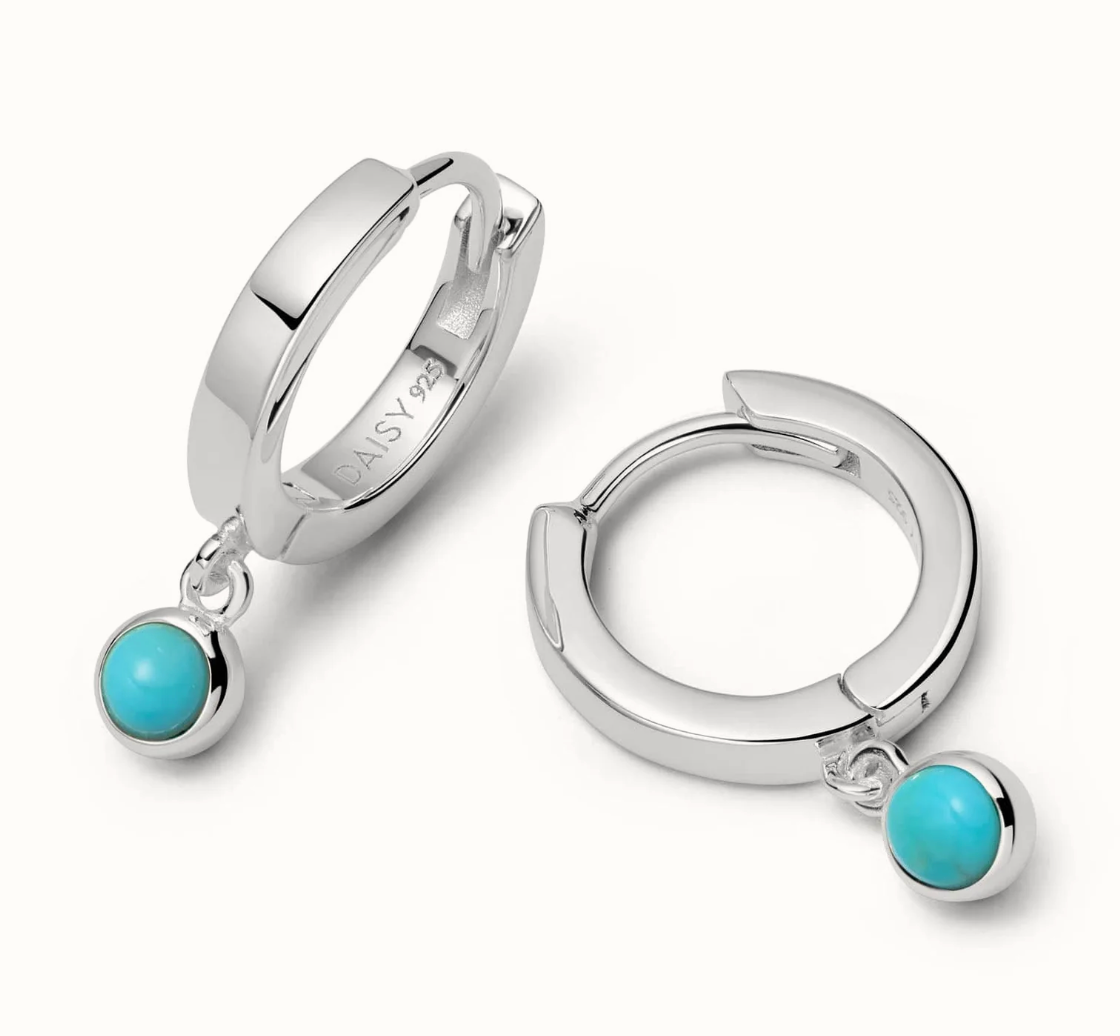 DAISY LONDON BLUE MOHAVE TURQUOISE HEALING HUGGIE HOOP EARRINGS