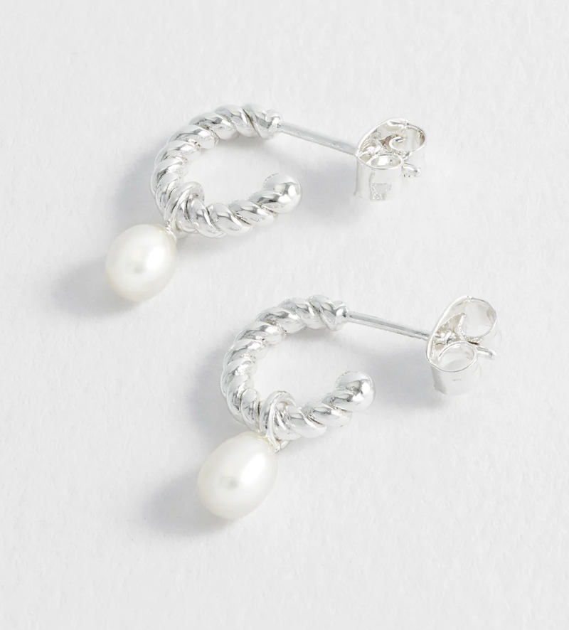 ESTELLA BARTLETT PEARL DROP AND TWIST HOOP EARRINGS